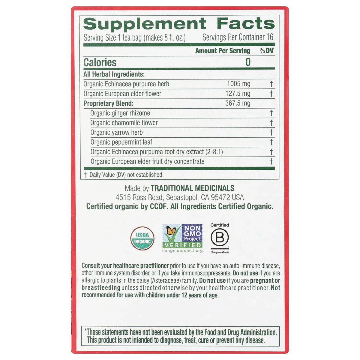 Organic Echinacea Plus Tea - Elderberry