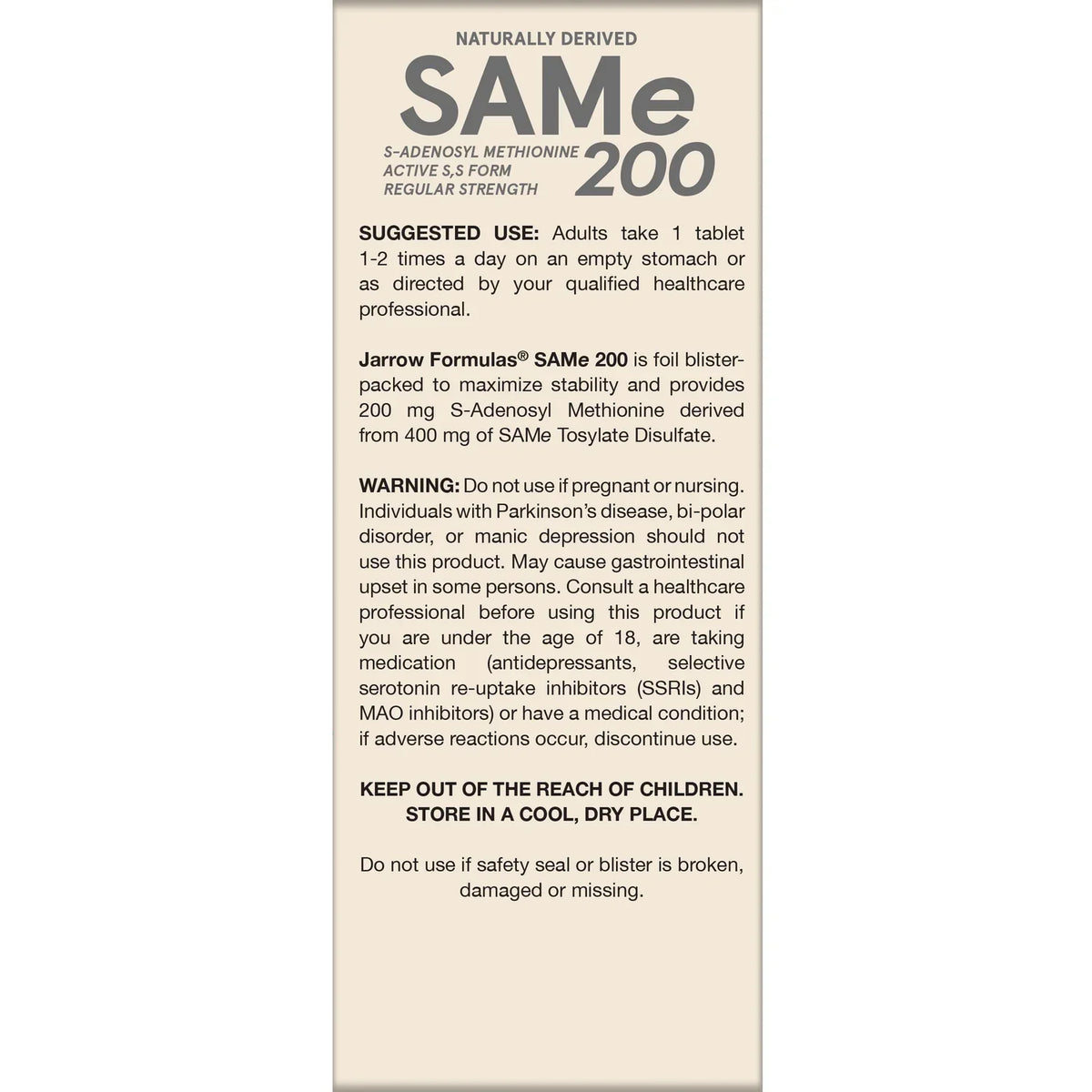 Vegan Naturally Derived SAMe 200 Regular Strength